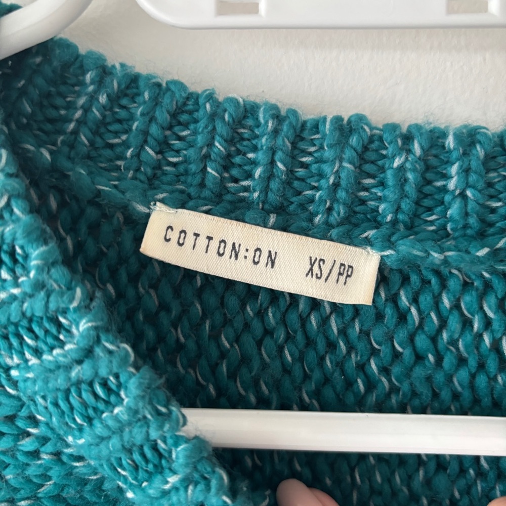 Cotton:On Teal Chunky Knit Sweater Slouchy Long Sleeve Pullover size XS - Picture 5 of 6